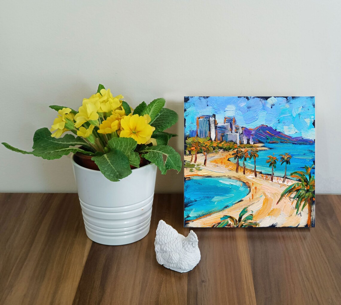 Honolulu Painting Hawaii Original Art Waikiki Beach Wall Art Etsy