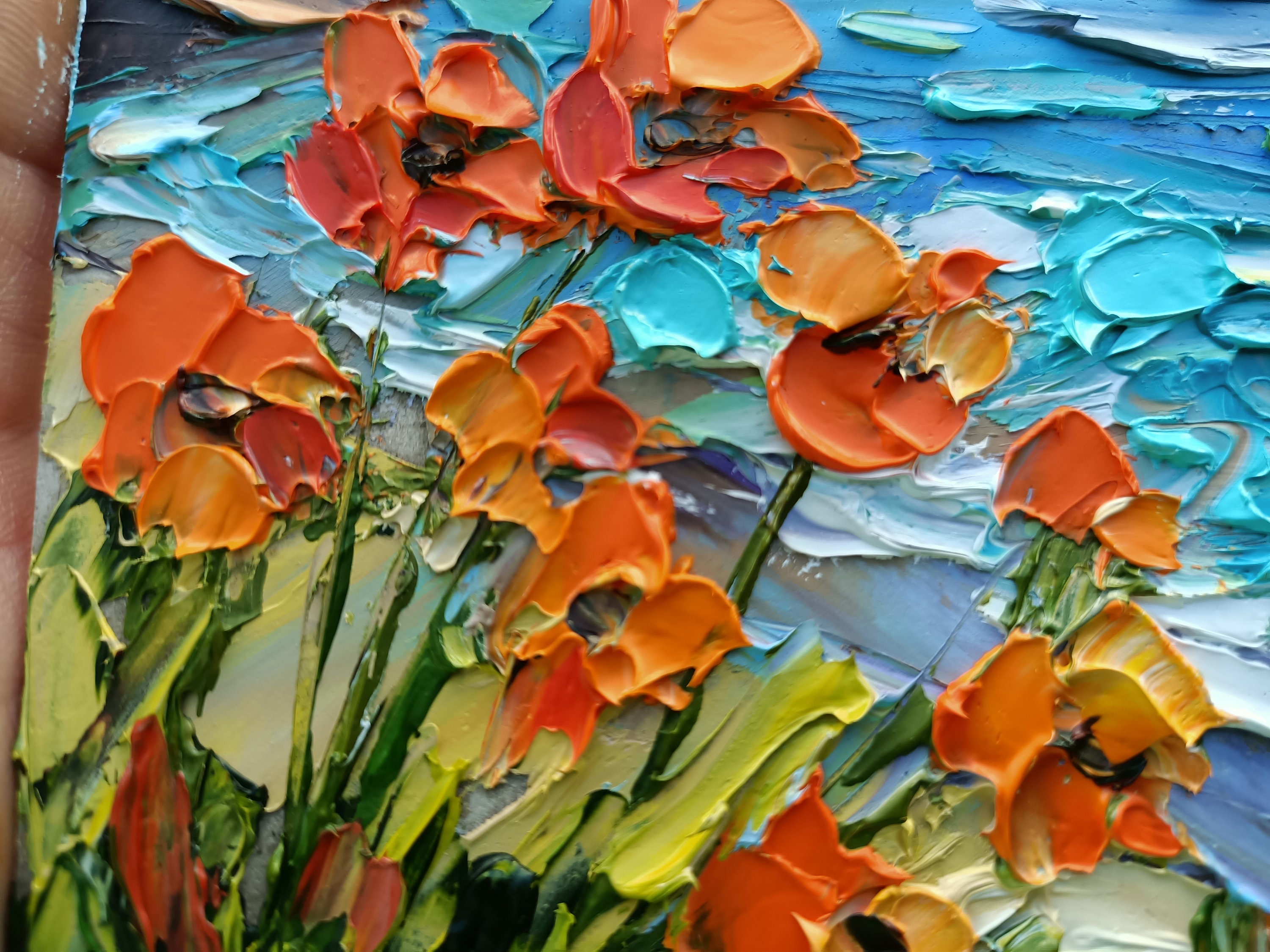 California Poppy Painting Original Art Seascape Oil Painting Impasto ...