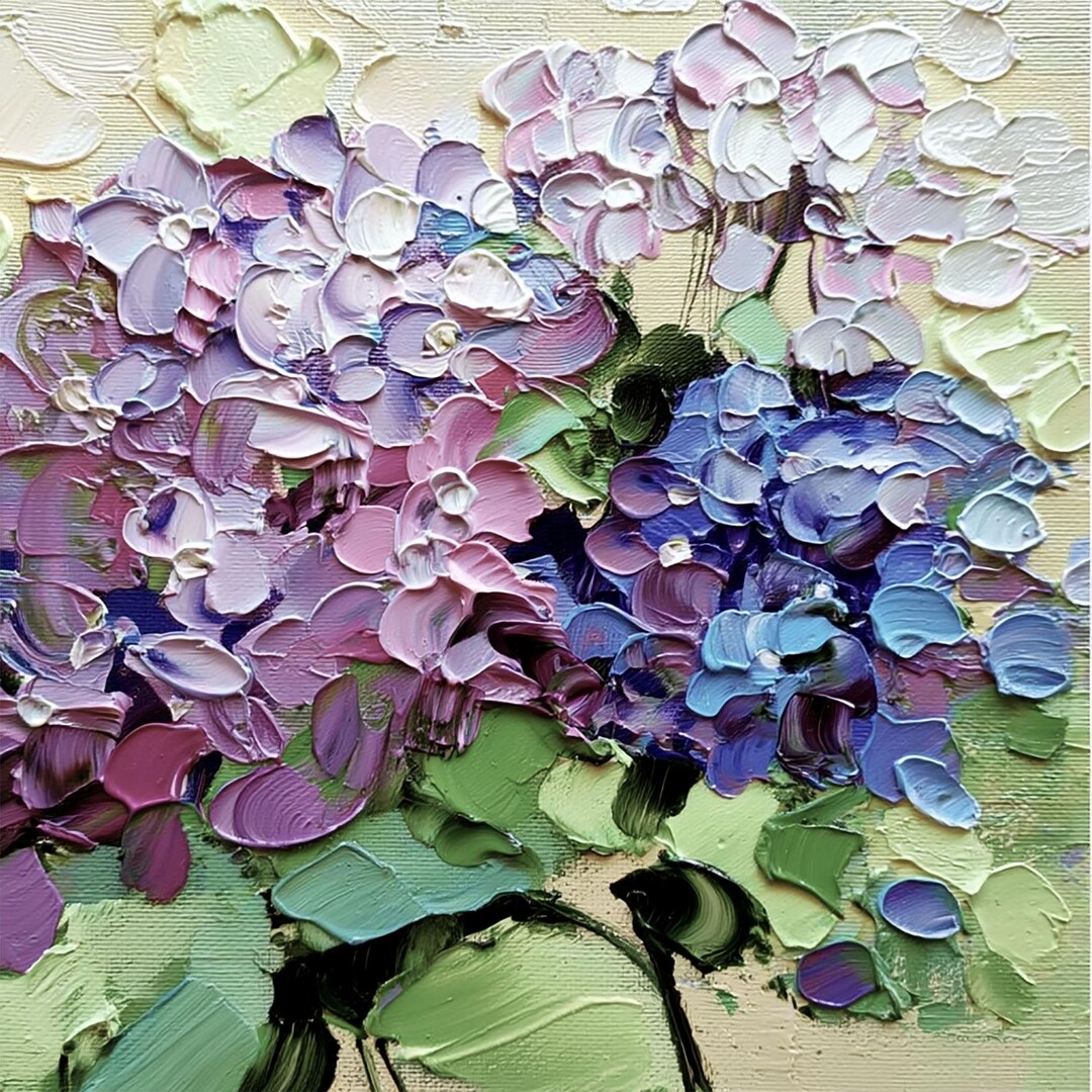 Hydrangea Impasto Oil Painting: Original Abstract Floral Art - Etsy