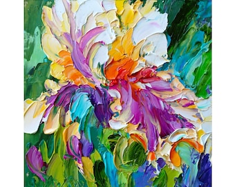 Impasto Iris Oil Painting: Original Floral Impressionist Art