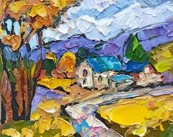 Vermont Painting Stowe Original Art Autumn Countryside Fall Landscape Impasto Oil Artwork