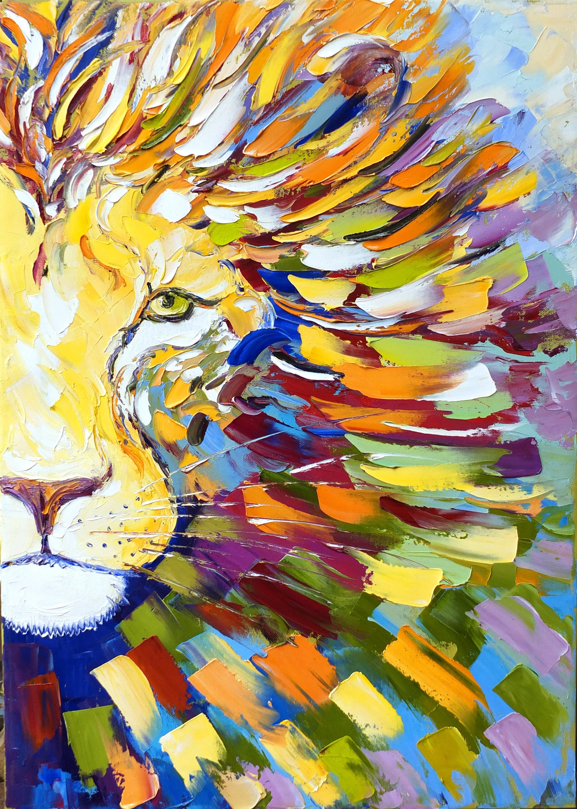 Lion Painting Original Art 28 by 20 Oil Canvas Impasto Modern Etsy