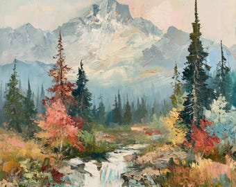 Rocky Mountains Painting Colorado Original Art  Mountain Stream Forest Landscape Impasto Oil Painting
