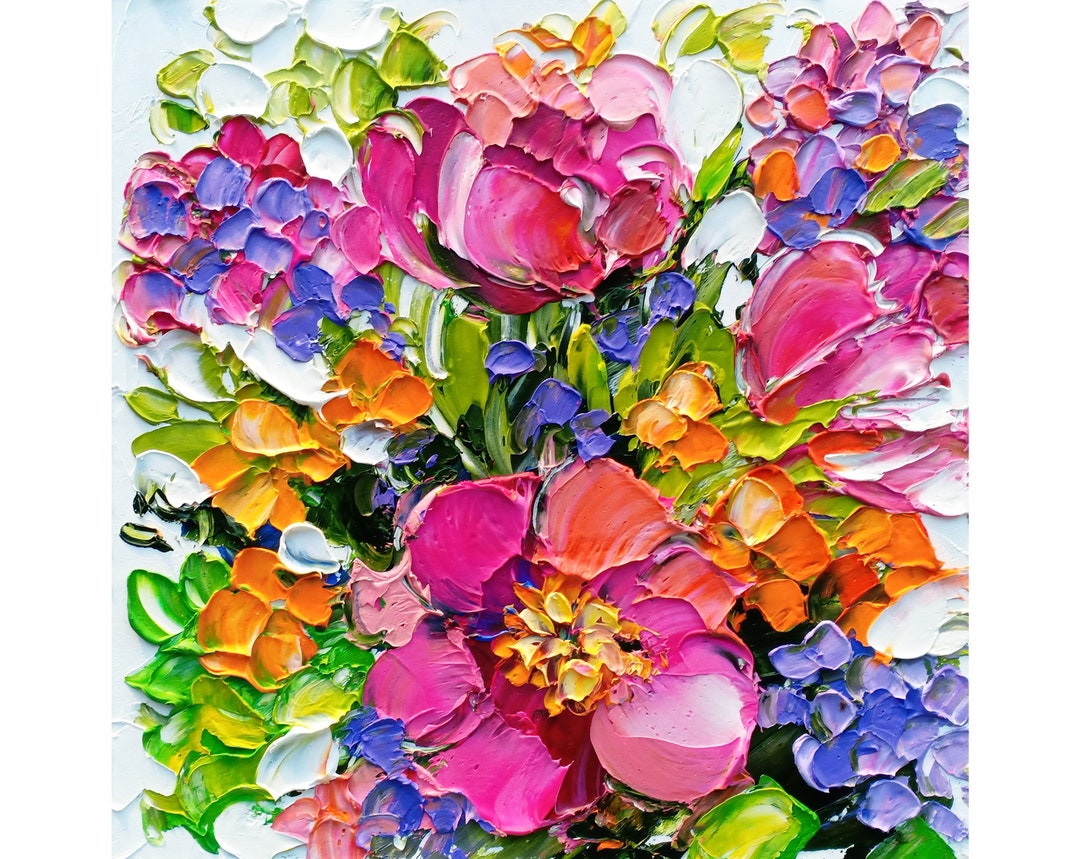 Original Floral Painting Impasto Flowers Abstract Oil Art Peony ...
