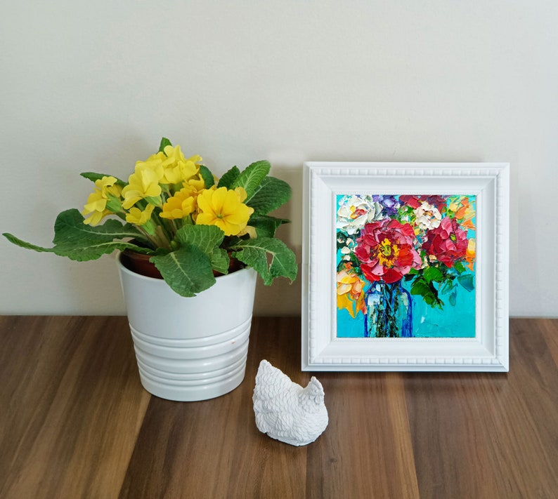 Peony Bouquet Original Oil Painting Colorful Floral Still Life Impasto ...