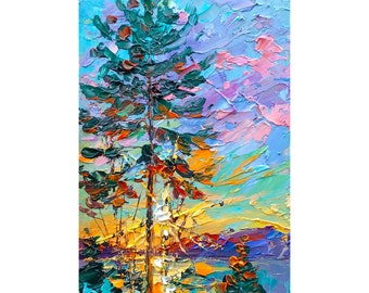 Tahoe Lake Painting Impasto Original Art Oil Sequoia Tree California Landscape
