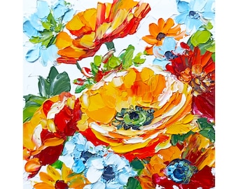 California Poppy Painting Floral Original Art Impasto Oil Artwork