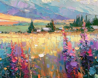 Irish Painting Foxglove Original Art Meadow Countryside Wildflower Field Impasto Oil Painting