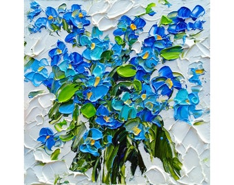 Forget-Me-Not Oil Painting: Original Small Blue Flower Impasto Textured Wall Art