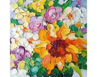 Sunflowers Painting Floral Original Art Small Impasto Oil Artwork