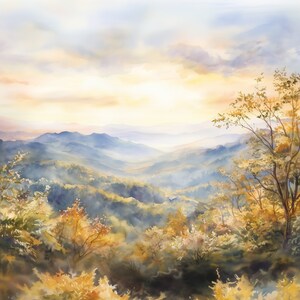 Blue Ridge Painting Smoky Mountains Watercolor Print Landscape Wall Art Travel Wall Decor Hiking Artwork by Nata Shray