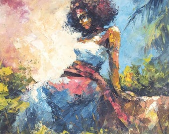 African Woman Painting Tropical Original Art Impasto Oil Painting