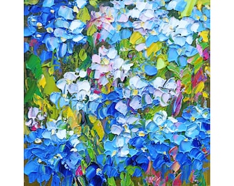 Forget Me Not Oil Painting Original Impasto Blue Floral Wall Art