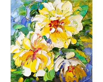 Dahlias Impasto Oil Painting: Original Floral Impressionist Art