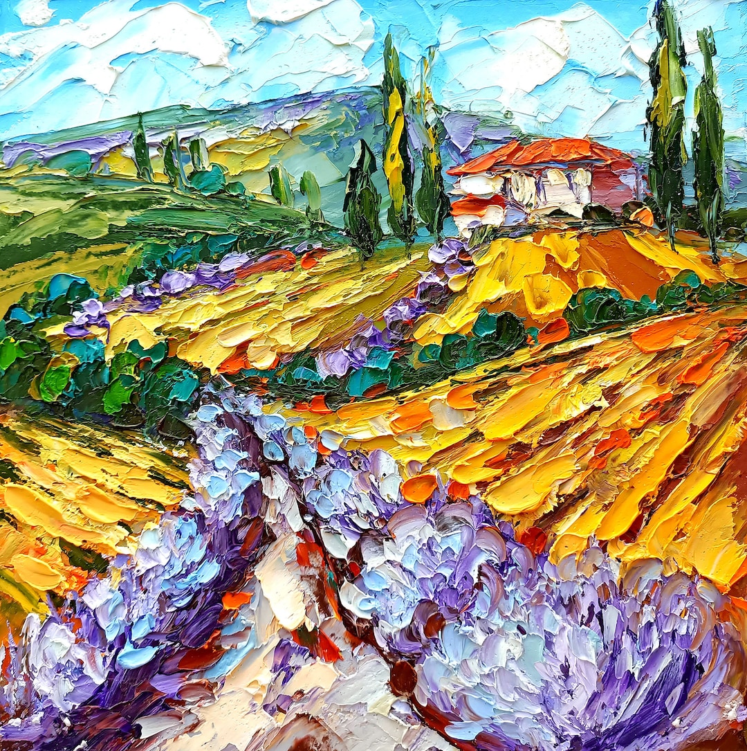 Tuscany Painting Lavender Field Original Art Impasto Oil Landscape ...