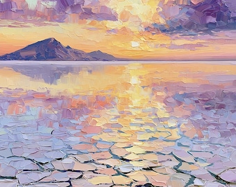 Salt Lake Utah Original Oil Painting Western Landscape Impasto Sunset Art Pioneer Wall Decor