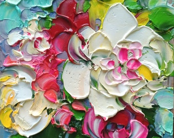Abstract Floral Oil Painting Original Impasto Flower Art Textured Palette Knife Artwork