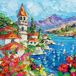 Italy Painting Positano Coast Original Art Seascape Painting Landscape Impressionist