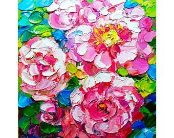 Roses Impasto Oil Painting Original Art 6x6 Small Floral Artwork Dance of Pink Roses Impressionist Art