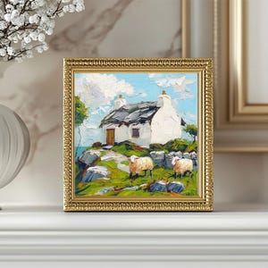 Irish Cottage Painting Sheep Original Art Landscape Impasto Oil Artwork ...