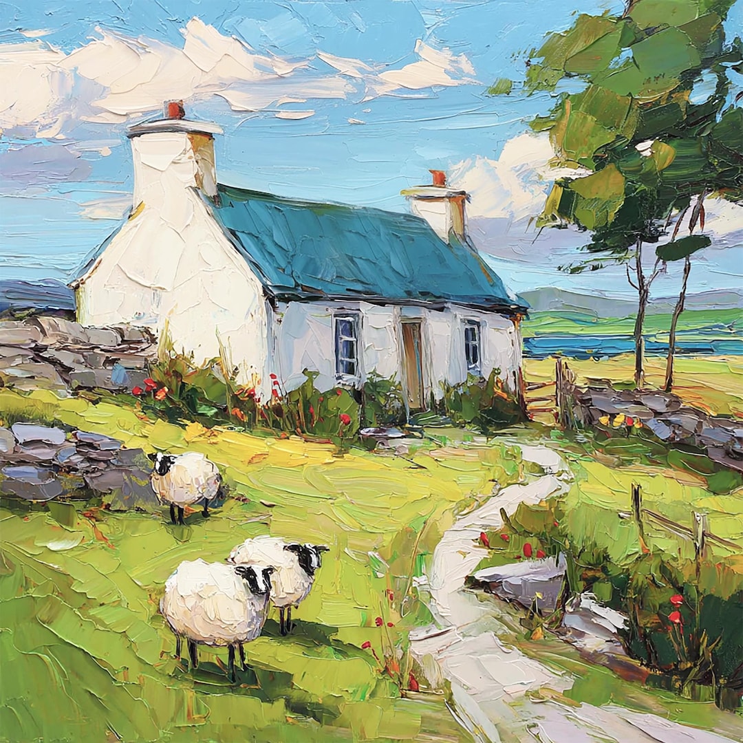 Irish Cottage Painting Original Art Impasto Oil Painting Sheep ...