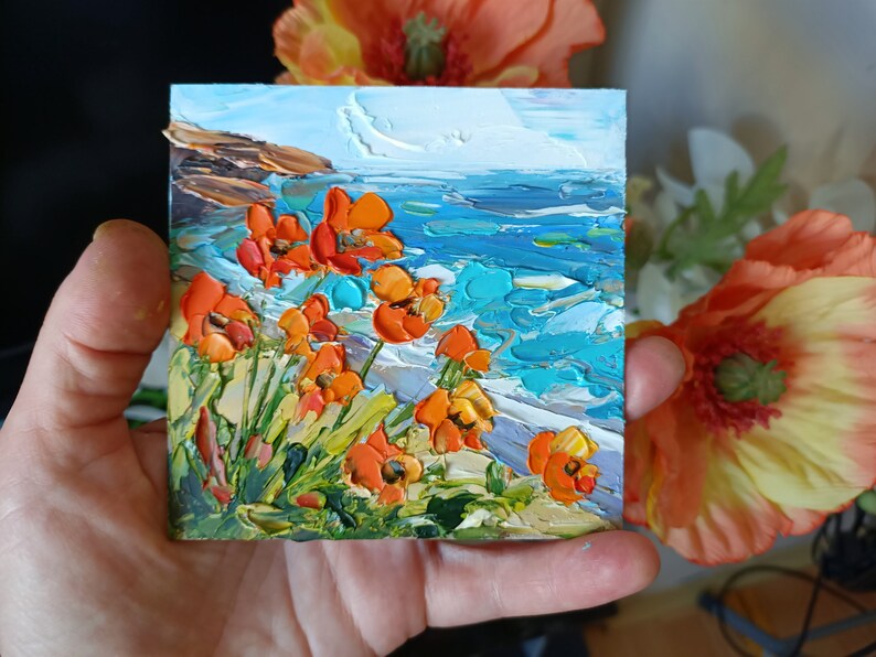 California Poppy Painting Original Art Seascape Oil Painting Impasto ...