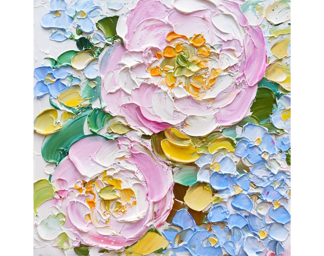 Hydrangea and Peony Oil Painting: Original Floral Impasto Art - Etsy