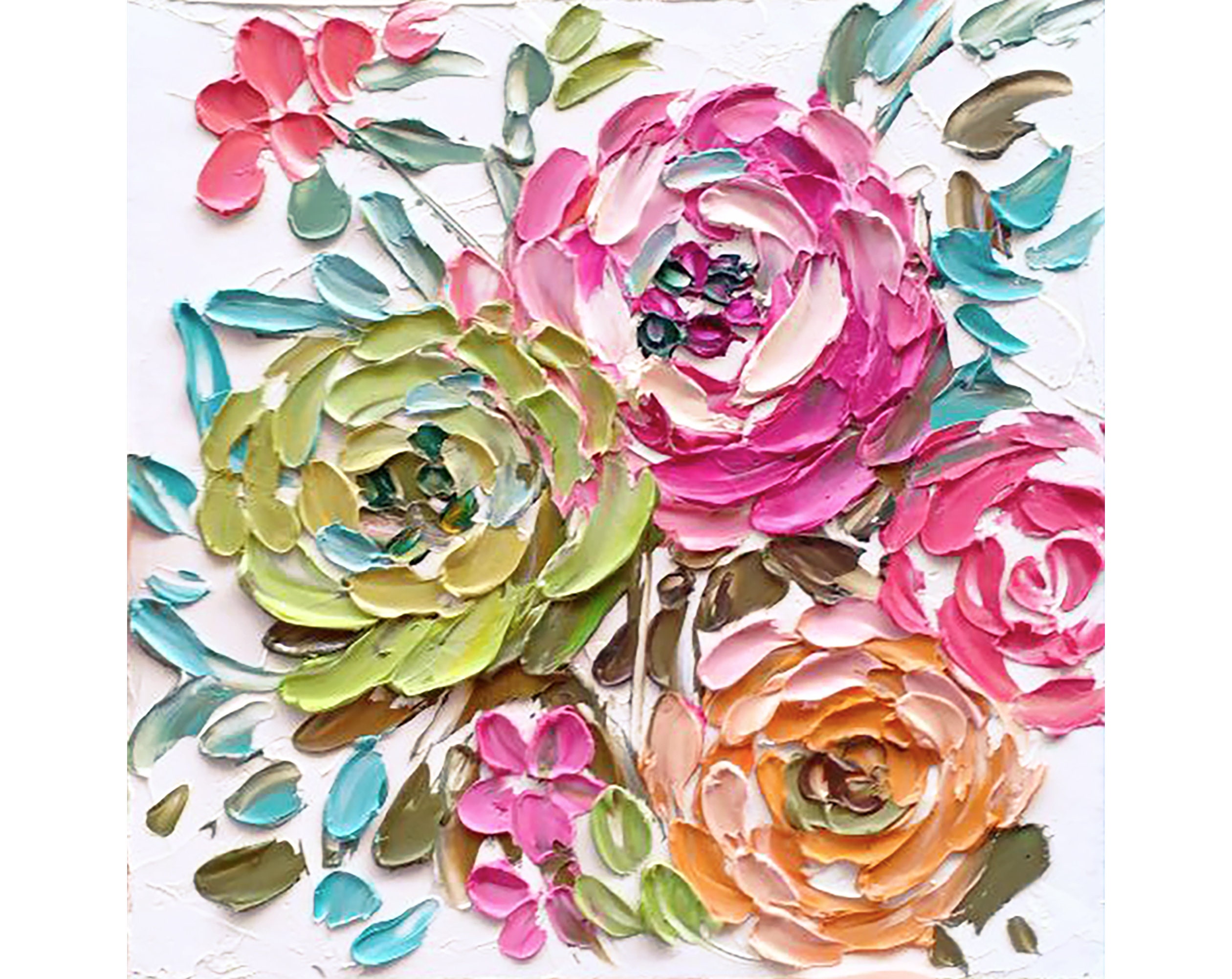Impasto Oil Painting Original Flower Wall Art Roses Small Artwork ...
