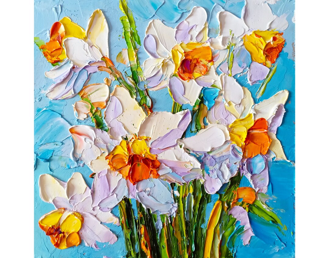 Daffodils Painting Impasto Original Art Floral Oil Painting - Etsy