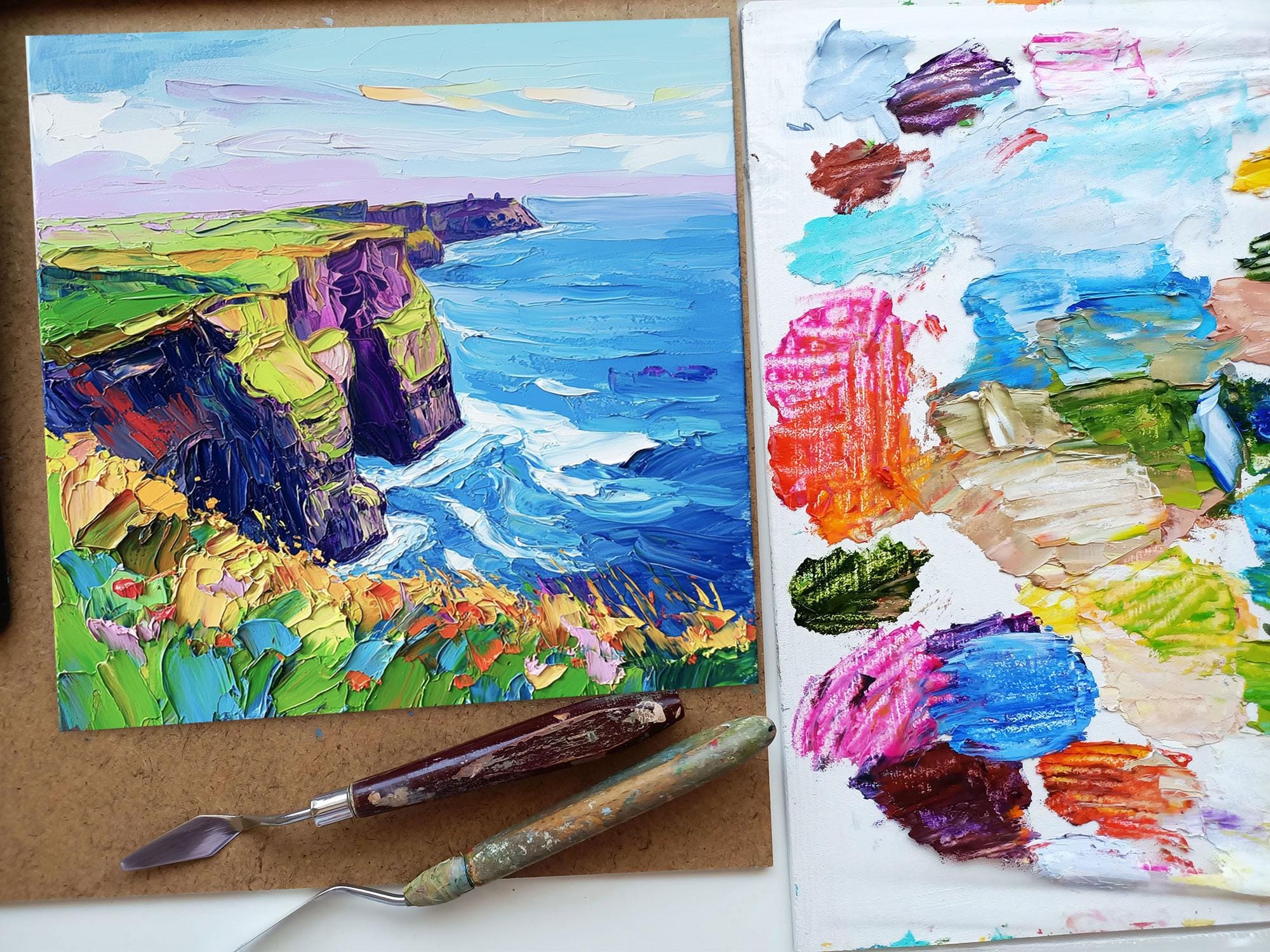 Cliffs of Moher Painting Ireland Original Art Abstract Seascape Impasto ...