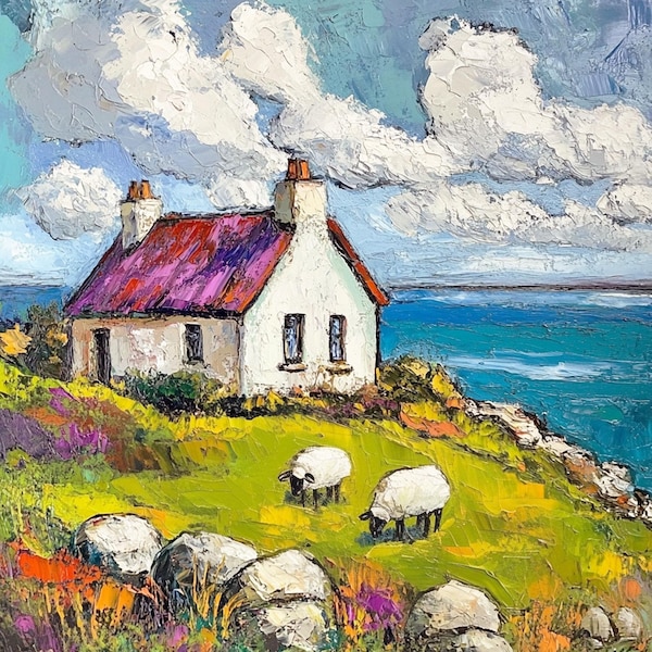 Irish Cottage Painting Original Art Impasto Oil Artwork Ireland Landscape