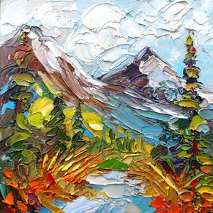 Rocky Mountains Oil Painting: Colorado Impasto Art, Purple Landscape