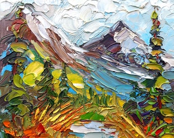 Rocky Mountains Oil Painting Colorado Original Art Impasto Artwork Purple Landscape