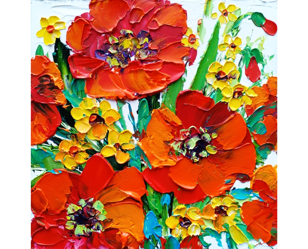 Original Poppy Oil Painting: Impasto Floral Art, Small Artwork - Etsy