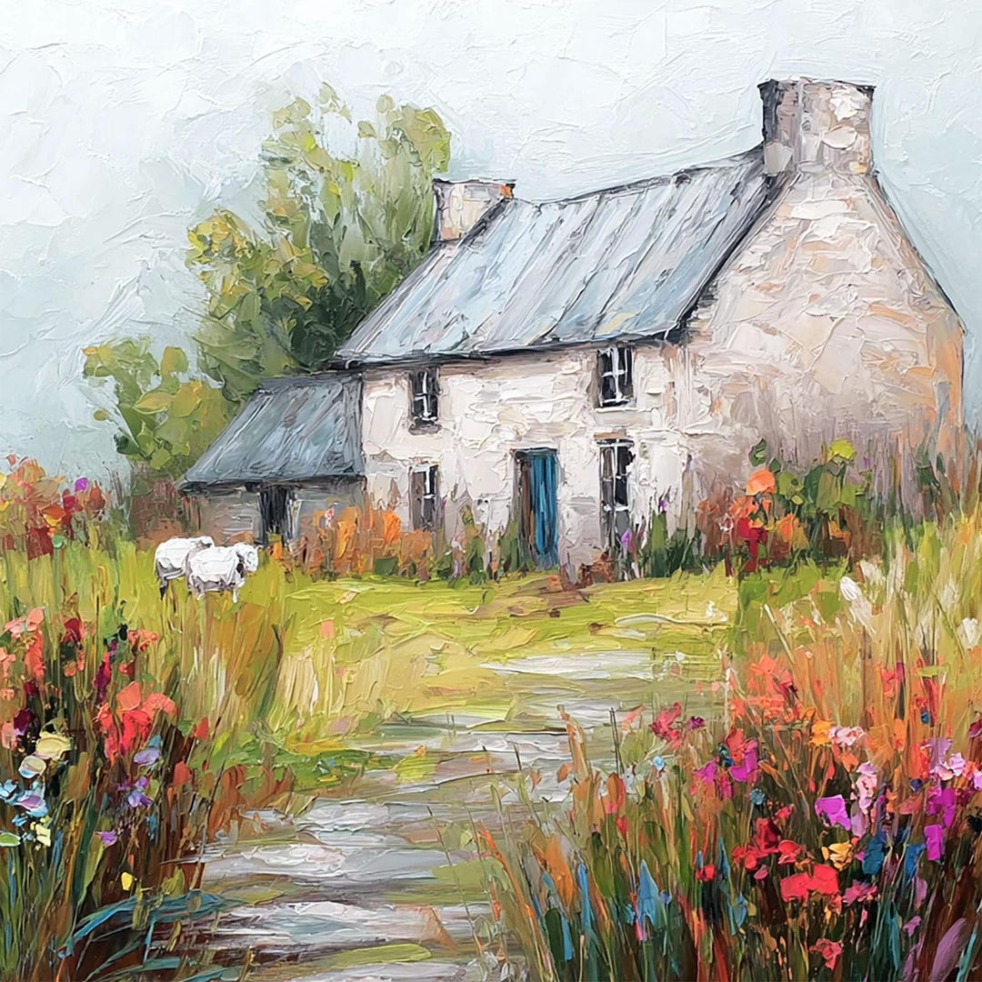 Irish Cottage Painting Sheep Landscape Original Art Impasto Oil Artwork ...