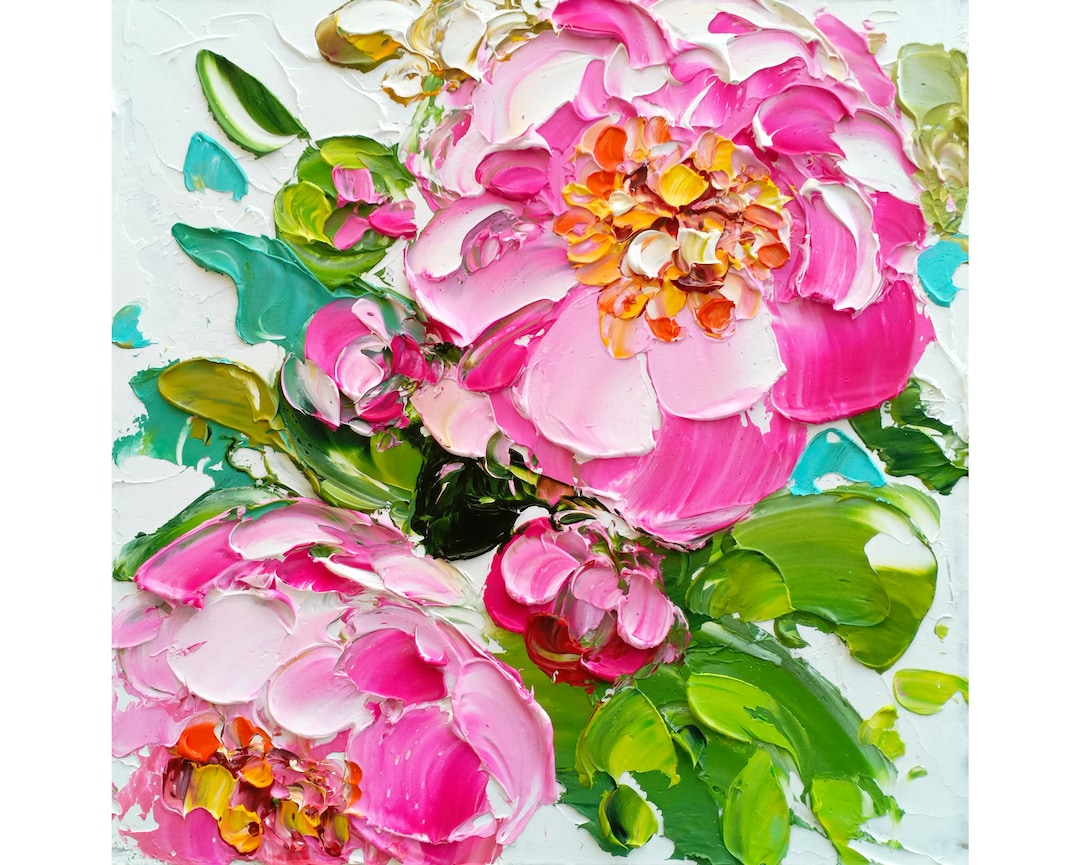 Peony Oil Painting Floral Original Art Pink Impasto Artwork - Etsy