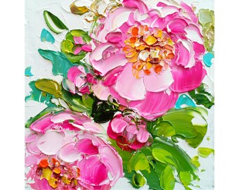 Peony Painting Flower Original Art Peonies Impasto Oil Painting Small Flowers Wall Art 6x6 Blossoms of Elegance Impressionist Art Pink