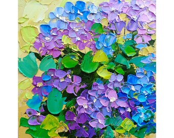 Hydrangea Painting Flower Original Art Abstract Floral Wall Art Small Oil Painting Impasto 6 x 6 in
