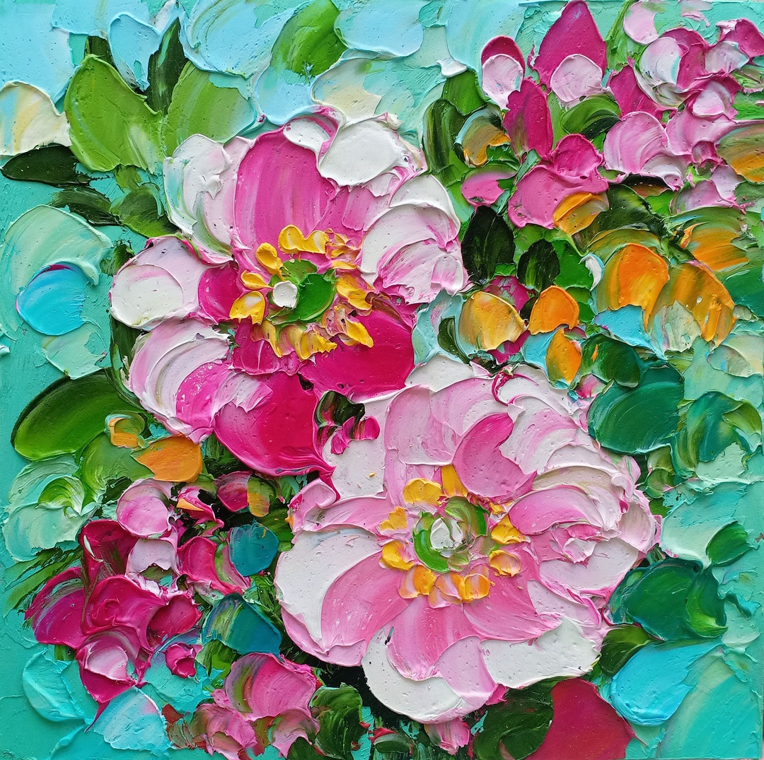 Pink Peonies Painting Original Impasto Oil Art Floral Small Wall ...