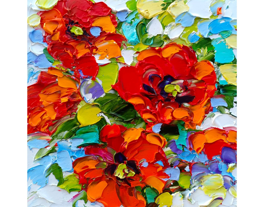 Poppy Painting Impasto Original Art Floral Oil Painting 6x6 Small ...