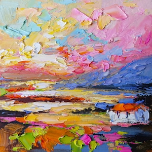 Ireland Painting Irish Original Art Kinsale Landscape Impasto Oil Painting Small 8x8 Impressionist Artwork