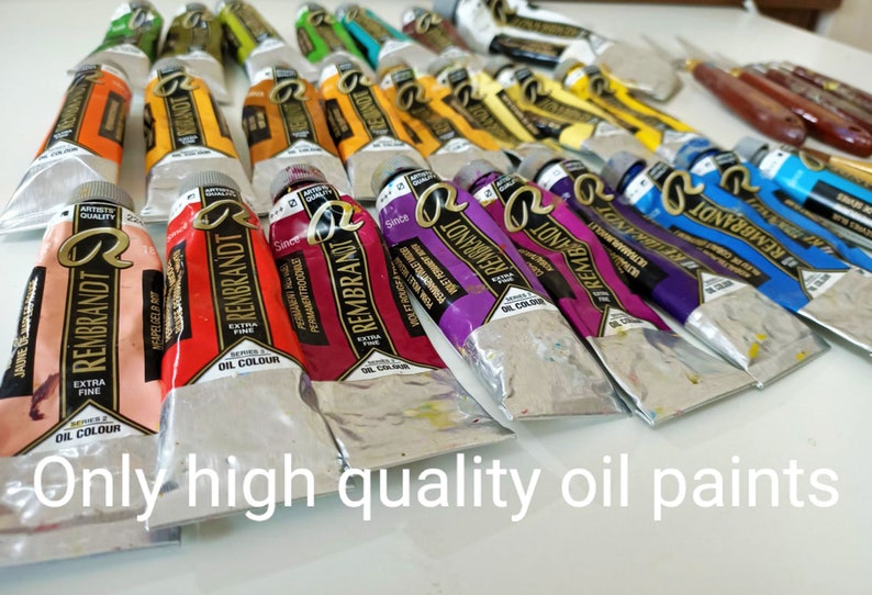 Puede incluir: Una colecci&oacute;n de tubos de pintura al &oacute;leo Rembrandt en varios colores, incluyendo rojo, morado y azul. Los tubos est&aacute;n etiquetados con el nombre de la marca y "Extra Fine Oil Colour". Tambi&eacute;n se ve el texto "Only high quality oil paints".