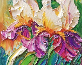 Impasto Iris Oil Painting Original Art Floral Impressionist Artwork