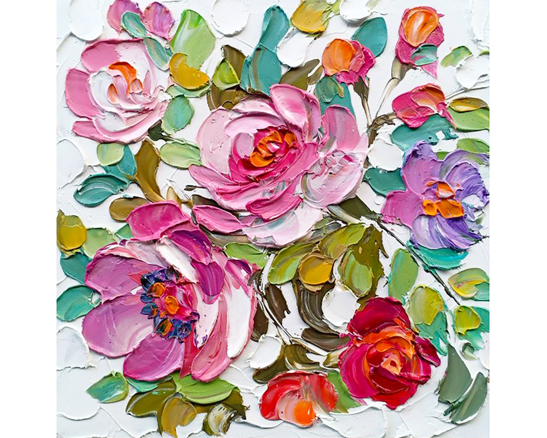 Peony Oil Painting Impasto Original Art Impressionist Small Flower Wall ...