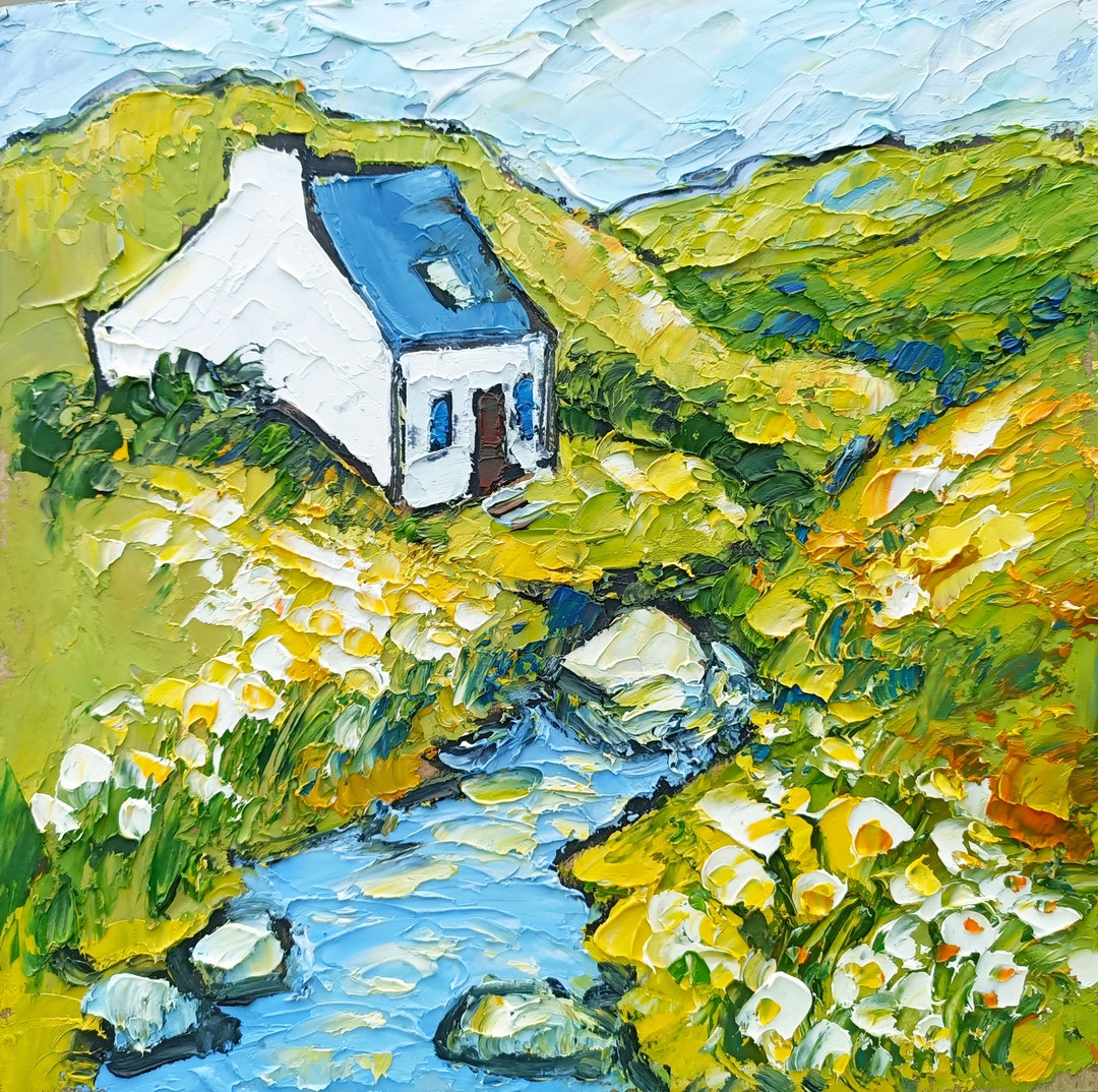 Ireland Painting White Cottage Original Art Abstract Landscape Impasto ...
