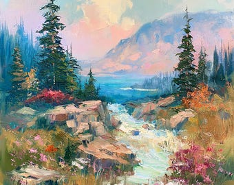 Acadia Painting Maine Original Oil Art Mountain Landscape Coastal Forest Wall Decor