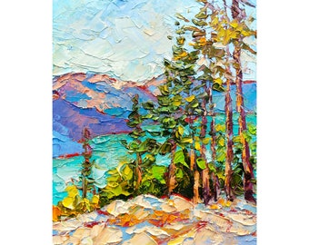 Tahoe Lake Painting Sequoia Original Art Impasto Oil Painting California Landscape 8x10 Lake Tahoe Serenity Impressionist Gallery Wall Art