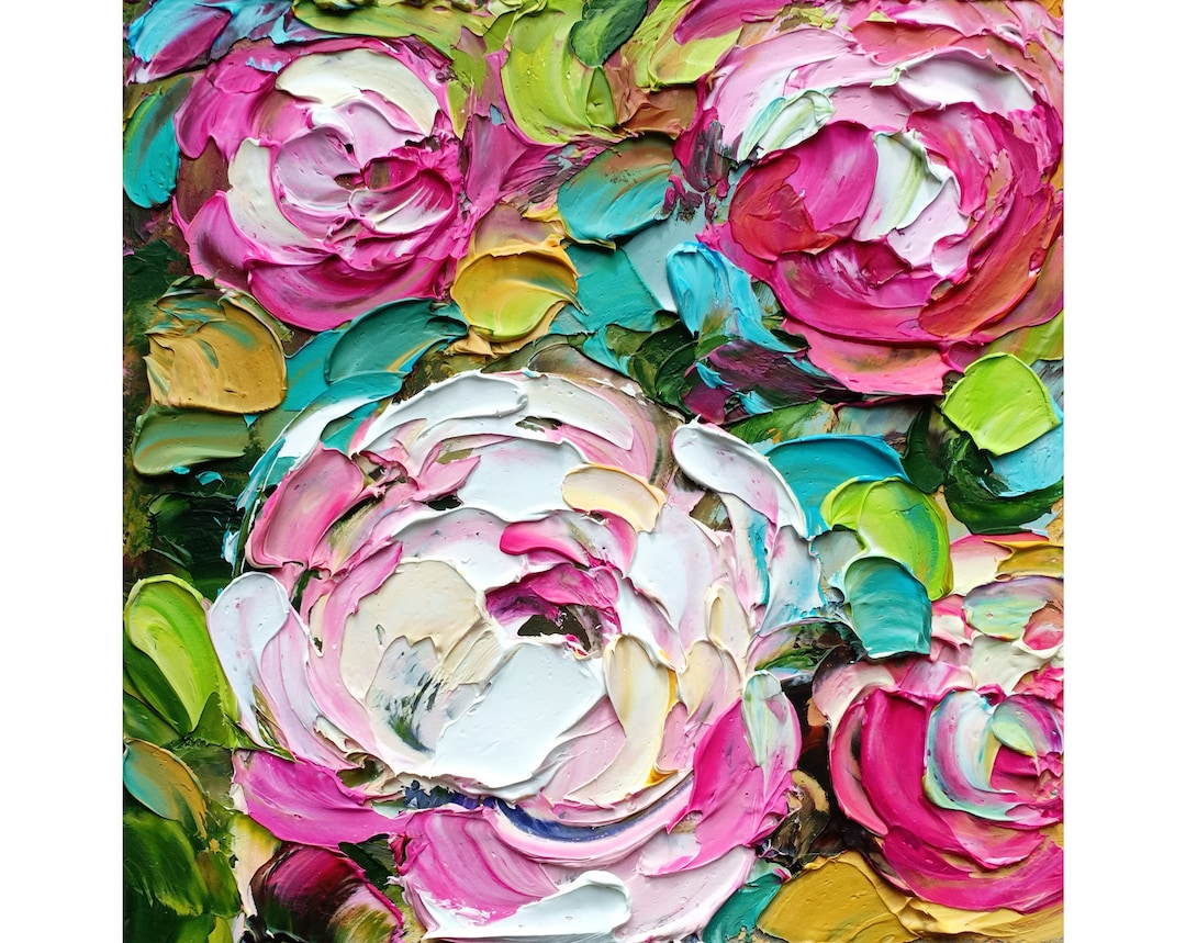 Original Peony Oil Painting: Impasto Floral Art Impressionist - Etsy