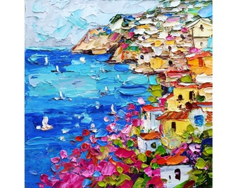 Positano Amalfi Coast Painting: Original Impasto Oil Seascape Art