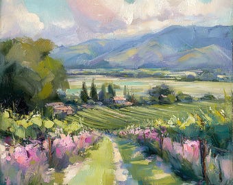 Napa Valley Painting Vineyard Original Art Impasto Oil Artwork California Vine Country